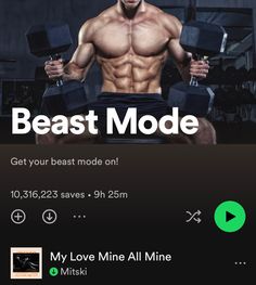 an image of a man with dumbbells on his chest and the text beast mode