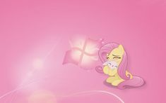 a pink wallpaper with a little pony sitting next to a windows xp logo on it