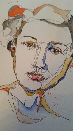 a drawing of a man's face with different colored lines on the upper half of his face