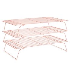 three tiered metal rack with two shelves on each side and one shelf above it