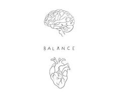 two drawings of the human heart and brain, one with an inscription balance on it