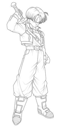 Dragon Ball Lineart, Trunks Sketch, Trunks Drawing, Trunks Tattoo, Mirai Trunks, Dbz Drawings, Dragon Ball Tattoo