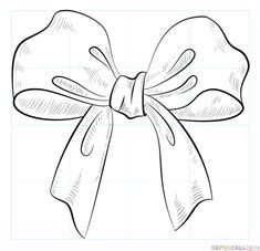 a drawing of a large bow with long ribbons on the front and side of it