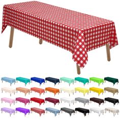 an image of a table cloth with different colors and patterns on it in multiple sizes