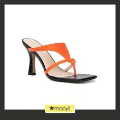 in stock Modern Synthetic Toe Post Heels, Modern Toe Post Heels In Synthetic Material, Modern Toe Post Sandals For Spring, Orange Closed Toe Evening Sandals, Medium Width Evening Sandals For Summer, Summer Evening Sandals Medium Width, Modern High Heel Sandals With Branded Insole, Evening Closed Toe Orange Sandals, Toe Post Sandals For Spring Evening