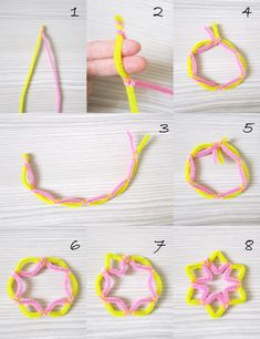 the instructions for how to make an origami flower with string and yarn thread