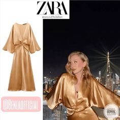 Viral Zara Dress! Perfect For Outing, Occasion, Or Even Trip To Paris Gold Long Sleeve Midi Dress For Summer, Viral Zara Dress, 70s Wrap Dress, Blush Sequin Dress, Zara Maxi Dress, Eyelet Maxi Dress, Zara Black Dress, Black Floral Maxi Dress, Zara Gold