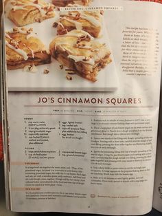 a recipe book with cinnamon squares on it