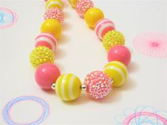 Cute Adjustable Yellow Necklace, Cute Adjustable Yellow Necklaces, Fun Yellow Jewelry For Birthday, Playful Yellow Necklaces With Colorful Beads, Cute Yellow Round Bead Necklaces, Cute Yellow Jewelry With Colorful Beads, Playful Yellow Beaded Necklaces, Fun Yellow Round Beads Jewelry, Playful Yellow Beaded Necklaces With Colorful Beads