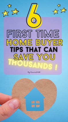 someone holding up a sign that says, first time home buyer tips that can save you thousands