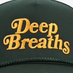 At Taft, we believe that mental wellness is foundational to living a fulfilling and balanced life. Our approach centers on four essential pillars: Mindfulness, Movement, Rest and Relaxation, and Social Connections. The Deep Breath hat. Features an embroidered "Deep Breaths" message in gold, complete with an embroidered black heart side patch. Details: 5 panel structured cap Adjustable snapback Braided rope detail Made with a cotton/polyester blend front and polyester mesh back One size fits most Taft Boots, Mad Hat, Silly Shirt, Patch Hats, Deep Breaths, Best Caps, Balanced Life, Shirt Print Design, Braided Rope