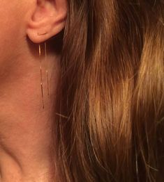 14K Gold Thin Double Bar Ear Thread Chain Earrings / STITCHED 2nd Ear Piercing, Second Ear Piercing, Ear Peircings, Chain Threader Earrings, Double Ear Piercings, Threader Earrings Gold, Needle Earrings, Double Earrings, Cute Ear Piercings