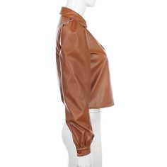 FREE SHIPPING Luxury Vintage Leather Blouse JKP4460 Fitted Brown Blouse For Winter, Fitted Brown V-neck Outerwear, Fitted Brown Winter Blouse, Fitted Tops With Collar For Fall, Fitted Brown Blouse For Office, Brown Fitted Blouse For Office, Fitted Brown Tops For Office, Fitted Tops For Office In Fall, Slim Fit Blouse With Buttons For Fall