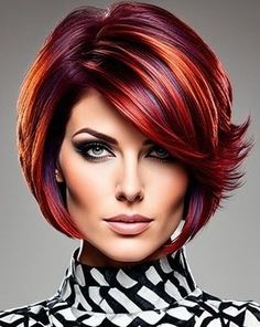 Medium Length Hair For Women In 40's, Fall Color Short Hair, Red Bobs, Hair Styles And Color For Women Over 50, Red Hair Bob Haircut, Red Bob Haircut, Short Burgundy Hair, Funky Haircuts, Temporary Hair Dye