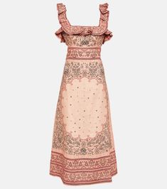 Zimmermann Patchwork Dress, Spring Knitwear, Minimal Shoes, Midi Skirt Spring, Dress In, Linen Midi Dress, Pink Midi Dress, Party Tops, Printed Linen