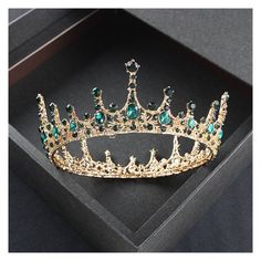 This queen crown is a rich statement in clusters, with a retro and charm. A classic crown for ladies and girls. The full crown design is matched with gold-plated metal to show the beauty of the crown. It is very suitable for Halloween, Thanksgiving, theater, cosplay, dance parties, birthdays, celebrations, holidays, anniversaries, weddings, fancy dress parties or any other special occasions. It is a great gift for friends, wives, etc. Color: Green. Crystal Wedding Crown, Green Crown, Bride Hair Jewelry, Crystal Crown Wedding, Bridal Tiaras, Dance Parties, Royal Queen, Bride Hair, Queen Crown