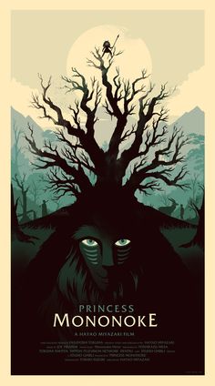 a poster for the movie mononoke with an evil tree in front of it