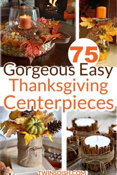 thanksgiving centerpieces with candles and fall leaves