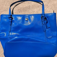 Size Large. Like New. Cobalt Blue With Khaki Interior Zip Closure Khaki Interior, Leather Coach, Coach Purse, Coach Purses, Blue Leather, Coach Handbags, Womens Tote Bags, Cobalt Blue, Coach Bags