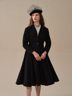 Wool Dress Coat, Classy Coat, Princess Coat, Wool Winter Coat, Fitted Jacket, Women Coat, Little Women, Coat Winter, Black Midi