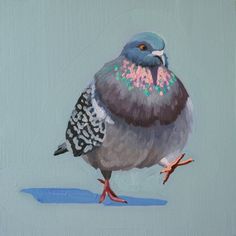 a painting of a bird on a blue background