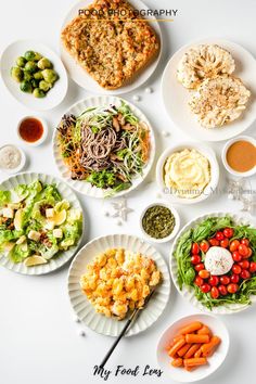 Professional flat lay of christmas dinner dishes from a commercial food photoshoot by My Food Lens Thanksgiving Dinner Food, Christmas Dinner Dishes, Christmas Food Photography, Commercial Food Photography, Bright Table, Food Flatlay, Light Food, Table Top View, Food Photoshoot