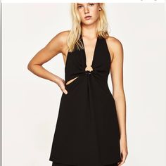 Tried On One Time But Never Worn Out, Excellent Condition. Favorite Color Black, Black Halter Mini Dress, Halter Neck Dress, Black Halter, Halter Mini Dress, Halterneck Dress, Zara Black, Zara Dresses, Dresses Xs