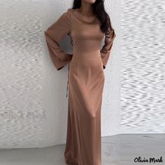 Olivia Mark - White Round Neck Long Sleeve Relaxed Fit Lazy Waist-tied Dress Autumn Profile, Bodycon Mermaid Dress, Tied Dress, Dresses Autumn, Butterfly Sleeve Dress, Elegant Lady, Flare Sleeves, Evening Dresses For Weddings, Butterfly Sleeve