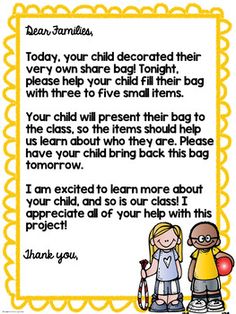 a child's letter to their teacher on the back of a yellow and white frame