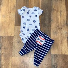 Adorable Two Piece Set! Washed But Never Worn. 100% Cotton And Machine Washable! Casual Cotton Set For First Birthday, Casual White Sets For First Birthday, Navy Cotton Playtime Sets, Cotton Navy Sets For Playtime, Baseball Match, Baby Boy Nike, Baby Nursery Closet, Nursery Closet, Game 3