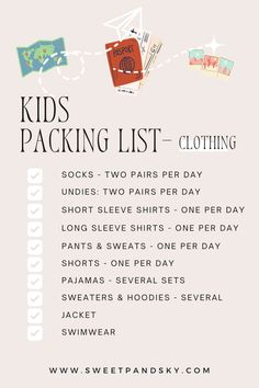 the kids's packing list is shown