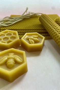 bees wax and honey combs on a table