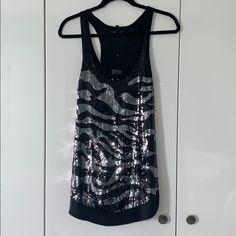 Brand New From Bcgg Sequined Tank. 60% Cotton, 40% Modal. Pretty Zebra Pattern Sequins Lines The Front. Chic Fitted Silver Tank Top, Glamorous Silver Tank Top For Night Out, Silver Sequined Tank Top For Night Out, Sequined Silver Tank Top For Night Out, Sequin Silver Tank Top For Night Out, Wrap Tank Top, Mock Neck Tank Top, Chiffon Tank Tops, White Bohemian