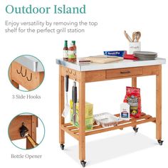 Best Choice Products Mobile Outdoor Table And Storage Cabinet W/ Hooks, 4 Wheels, Stainless Steel Top - Stained Brown : Target Serving Station, Outdoor Island, Grill Station, Patio Kitchen, Potting Bench, Bottle Lights, Furniture Assembly, Bottom Shelf, Top Shelf