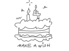 a birthday cake with candles and the words make a wish written in black ink on a white background