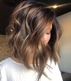 Hi And Low Lights Brown Brunettes, Brunette Shag With Highlights, Black Lob, Brown Balayage Bob, Long Brown Bob, Balayage Bob, Chocolate Brown Hair Color, Black Bob