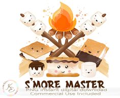 the logo for s'more master is surrounded by marshmallows and marshmallows