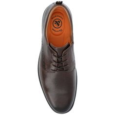 Introducing the Stafford derby shoe by Thomas & Vine, a perfect combination of style and comfort. Crafted with genuine leather, these lace-up shoes exude durability and timeless charm. The 12 mm Tru Comfort Foam™ insole provides superior cushioning, ensuring all-day comfort with every step. With a round-toe design, 1-inch block heel, elastic gusset for extra comfort, and an ExtraLight outsole, the Stafford derby delivers both style and practicality. The cushioned collar and tongue add an extra l Plain Toe Leather Shoes For Work, Workwear Leather Shoes With Plain Toe And Laces, Plain Toe Lace-up Dress Shoes For Derby, Plain Toe Dress Shoes With Laces For Derby, Leather Derby Shoes With Laces, Business Lace-up Leather Shoes With Ortholite Insole, Formal Lace-up Shoes With Ortholite Insole, Formal Lace-up Leather Shoes With Ortholite Insole, Thomas Vines