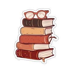 a stack of books with glasses on top