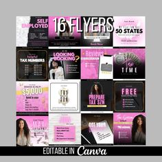 a collage of pink and black flyers for women's clothing stores, including an advertisement