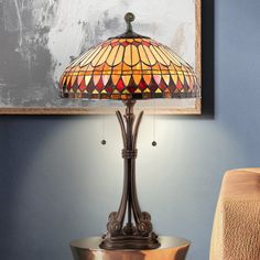 Urban Ambiance - Table Lamp - UQL7210 Mediterranean Indoor Table Lamp, 26.5''H x 16''W x 16''D, Brushed Bullion Finish, Bexley Collection - Modern Provincial, Tiffany Table Lamps, Large Floor Lamp, Glass Lamps, Stained Glass Lamps, Tiffany Lamps, Vintage Interiors, Form Design, Stain Glass