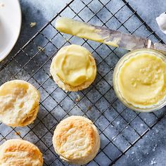 some biscuits and butter on a cooling rack