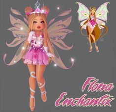 a girl in a pink dress is standing next to a fairy