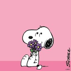 a cartoon character holding a bunch of flowers in his hand with the caption, peanuts