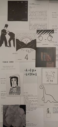 a bunch of drawings are on the wall