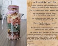 This Anti-Anxiety spell jar, is made with chamomile to aid in relaxation, lavender to ease/soothe anxiety, Pink Himalayan  salt for love. It will be sealed with purple wax for reducing stress/anxiety and spiritual protection. Next your spell jar will be sealed again with white wax for purification, peace, cleansing & protection. Your spell jar will be charged prior to shipping by being placed in a circle surrounded by amethyst crystals that help reduce anxiety. Please keep in mind these are made to order shipping can be anywhere between 3 days to a 1 week. Love Potion Bottle, Shadow Candle, Love Herbs, Love Spell Jar, Health Spell, Travel Jar, Spell Jars, Spell Jar, Potion Bottles