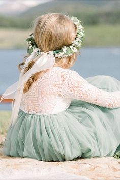 Flower Girl Outfit Ideas, Sage Color Scheme, Sage Green Flower Girl Dress, Bridesmaid Dresses Kids, Sage Flower Girl Dress, Flower Girl Flower Crown, Green Flower Girl Dresses, Flower Girl Flower, Sage Green Flowers