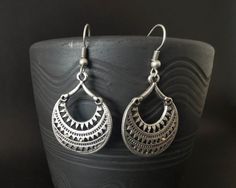 Boho Chic Teardrop Shape Morrocan Earrings | Antique Silver Earrings | Silver Tribal Ethnic Earrings | Boho Gipsy Earrings | Pendientes Antique silver decorative earrings with a tribal, ethnic feel. These earrings are made with matte silver plated zamak teardrop shaped charms and matte silver plated brass earring hooks. Measurements: 4.5 cm / 1.77 in Zamak is an alloy of zinc, aluminum, magnesium and copper. It is hypoallergenic and has a 925 sterling silver coat with an antique, matte finish. O Bohemian Teardrop Oxidized Earrings, Bohemian Teardrop Dangle Earrings With Oxidized Finish, Bohemian Oxidized Teardrop Dangle Earrings, Bohemian Teardrop Earrings With Latkans, Bohemian Oxidized Chandelier Drop Earrings, Bohemian Nickel-free Drop Danglers, Bohemian Beaded Drop Earrings, Bohemian Teardrop Danglers For Gifts, Bohemian Drop Danglers