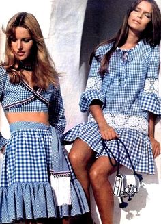 Simply Magdorable — Blue-white gingham check plaid sun dresses. Burda... Moda Z Lat 70., Decades Of Fashion, Gingham Fashion