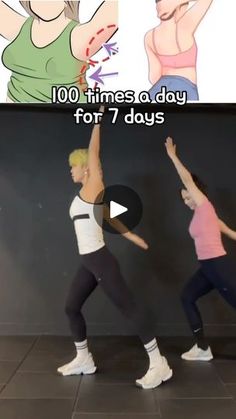 two women are dancing in front of a tv screen with the caption 10 times a day for 7 days